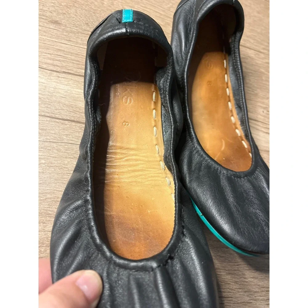 Tieks by‎ Gavrieli Matte Black Leather Ballet Flats Signature Teal Sole Womens 8